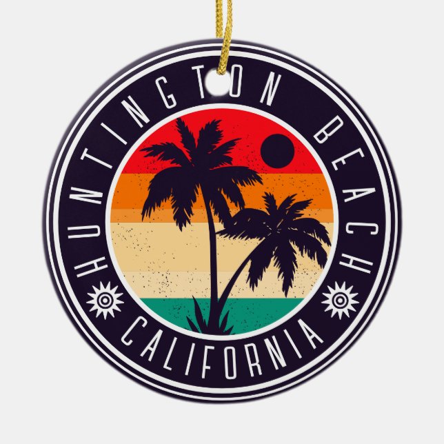 Huntington Beach California Retro Palm Trees 60er Keramik Ornament (Vorne)