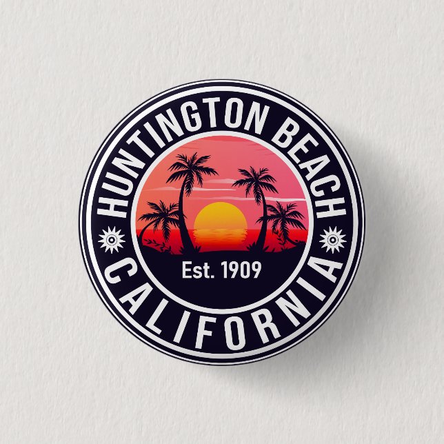 Huntington Beach California Retro Sunset Souvenirs Button (Vorderseite)