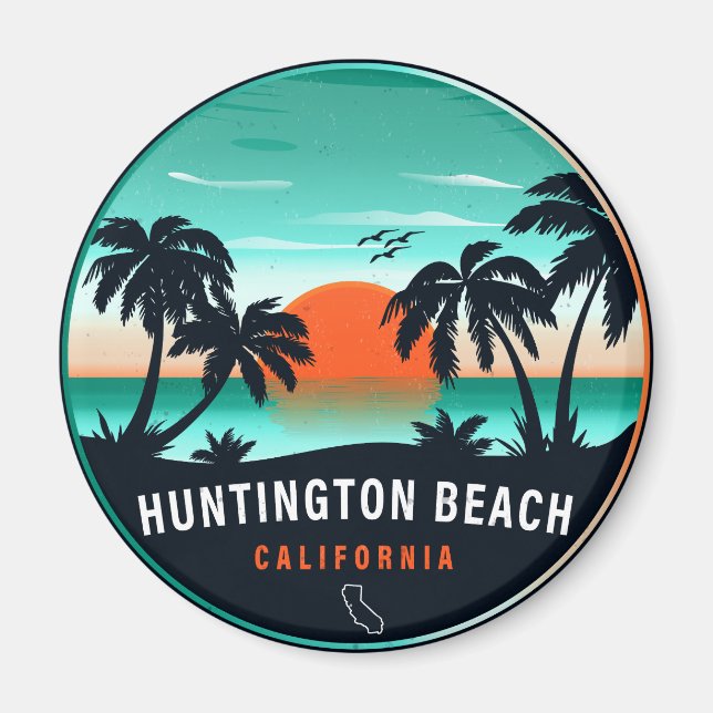Huntington Beach California Retro Sunset Souvenirs Magnet (Vorne)