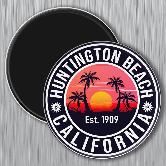 Huntington Beach California Retro Sunset Souvenirs Magnet (Von Creator hochgeladen)