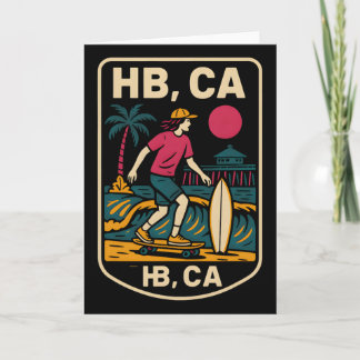 Huntington Beach Hb Ca Retro Mens Surfing Skateboa Karte