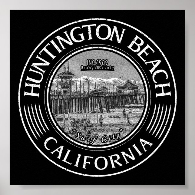 HUNTINGTON BEACH ORANGE KALIFORNIA VINTAG POSTER (Vorne)