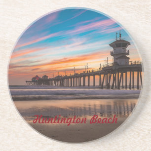 Huntington Beach Pier bei Sonnenuntergang Getränkeuntersetzer