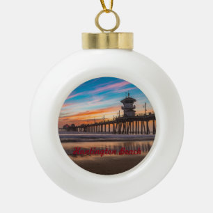 Huntington Beach Pier bei Sonnenuntergang Keramik Kugel-Ornament
