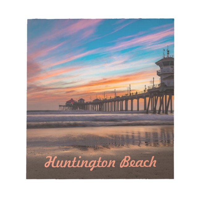 Huntington Beach Pier bei Sonnenuntergang Notepad Notizblock (Vorderseite)