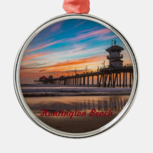 Huntington Beach Pier bei Sonnenuntergang Ornament Aus Metall