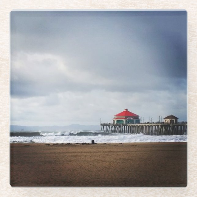 Huntington Beach Pier, CA Glasuntersetzer (Vorderseite)