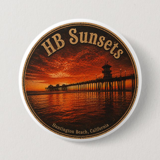 Huntington Beach Pier Sonnenuntergangs-Knöpfe - Jo Button (Vorderseite)
