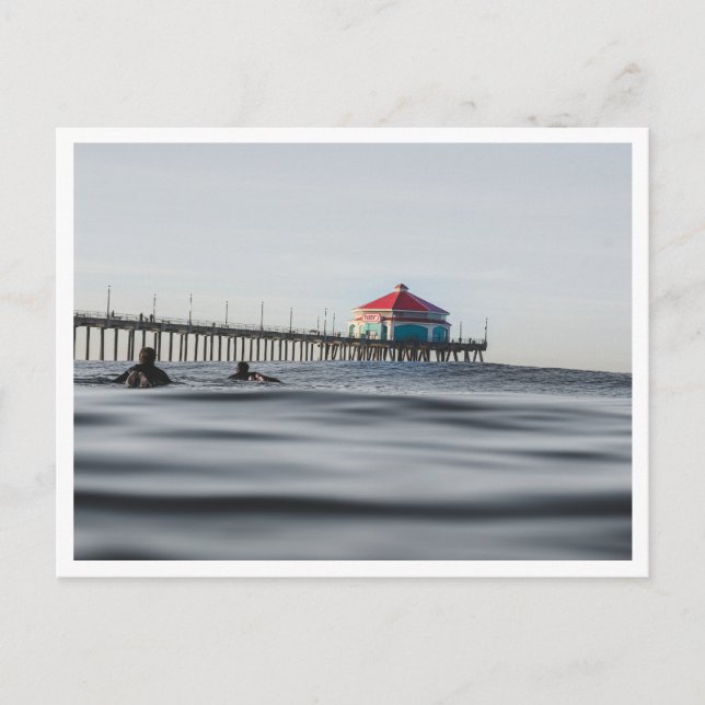 Huntington Beach Pier Surfers at Ruby's Photo Postkarte (Vorderseite)