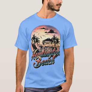 Huntington Beach Pier Vintag Sunset Surfboard Sur T-Shirt