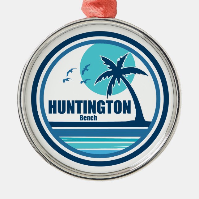 Huntington Beach South Carolina Palm Tree Birds Ornament Aus Metall (Vorne)