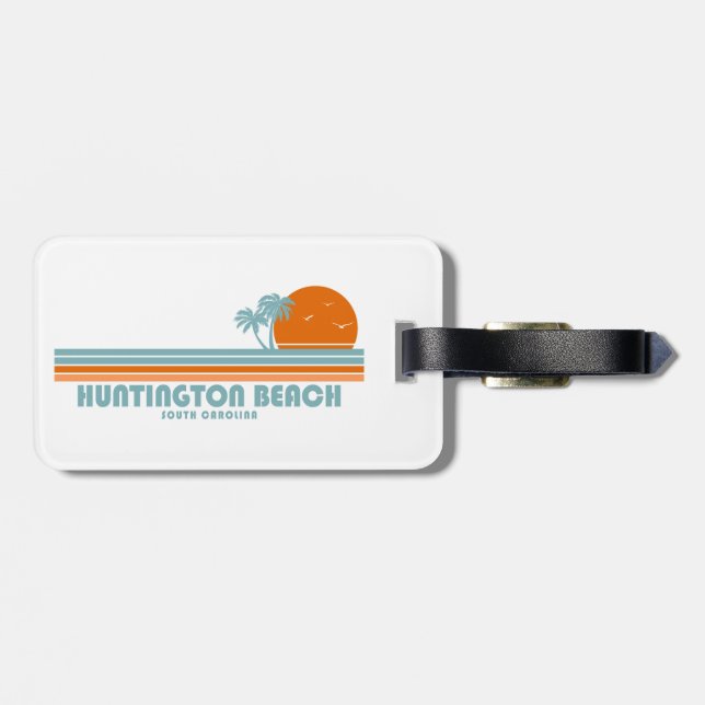 Huntington Beach South Carolina Sun Palm Trees Gepäckanhänger (Rückseite horizontal)