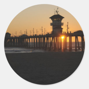 Huntington Beach Sunrise am Strand Runder Aufkleber