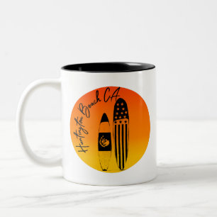 Huntington Beach Surfboards und Sunsets Zweifarbige Tasse