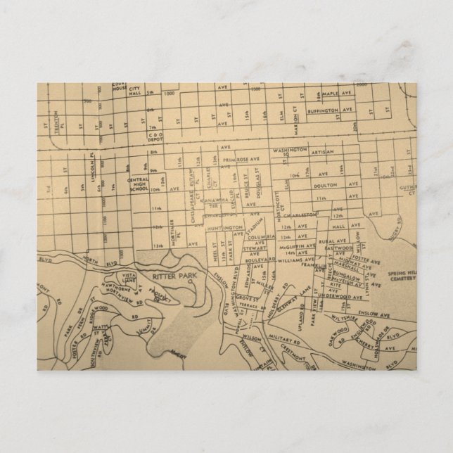 Huntington, WV Vintag Map Postkarte (Vorderseite)