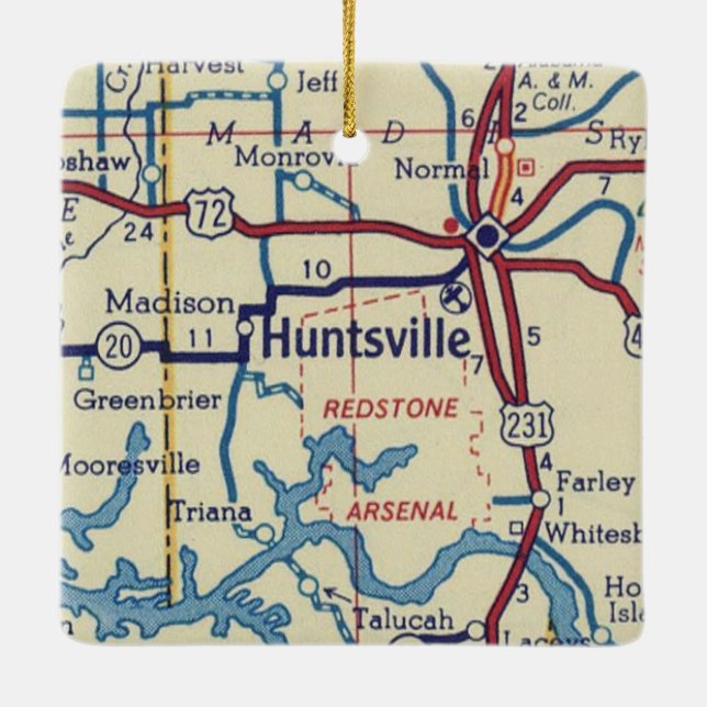 Huntsville AL Vintag Map Keramikornament (Rückseite)