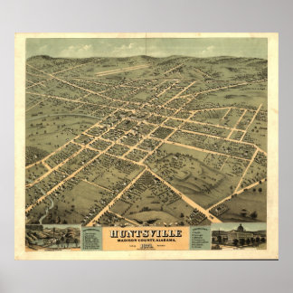 Huntsville Alabama 1871 Antike Panoramakarte Poster