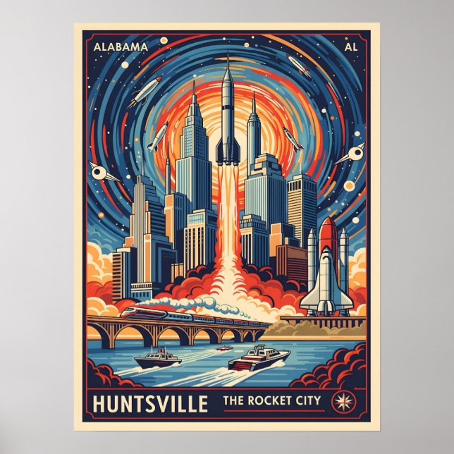 Huntsville Alabama Rocket City Futuristic Space Poster (Vorne)