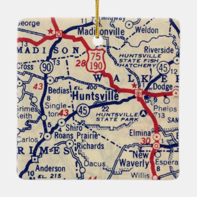 Huntsville TX Vintage Map Keramikornament (Rückseite)
