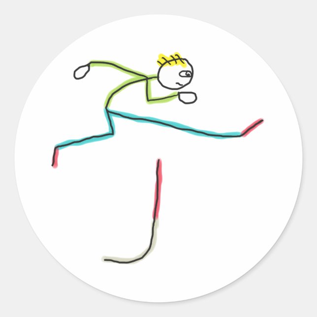 Hurdling Stickman Runder Aufkleber (Vorderseite)