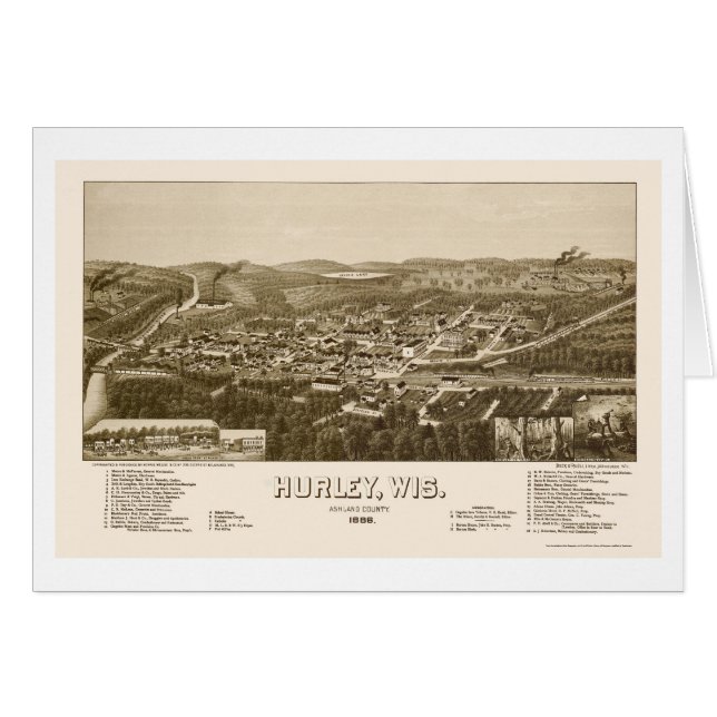 Hurley, panoramische Karte WI - 1886 (Vorderseite (Horizontal))