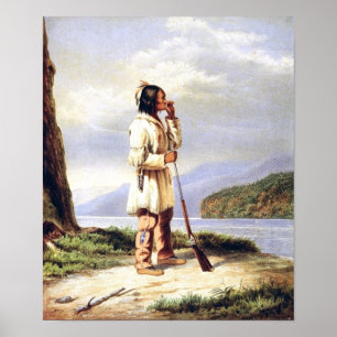 Huron-Wendat-Jäger ruft Elch Poster