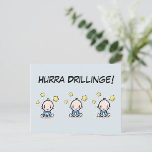 Hurra Drillinge, Glückwunsch Geburt, 3 Jungs, Postkarte
