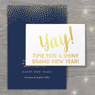 Hurra! Frohes neues Jahr Navy & Gold Konfetti Folienkarte