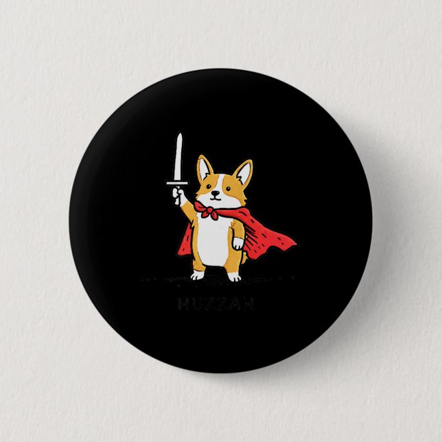 Hurra Lustiger Mittelalterlicher Corgi Ritter Schw Button (Vorderseite)