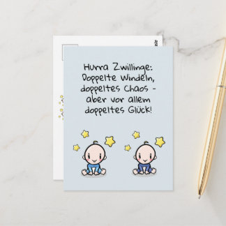 Hurra Zwillinge, Glückwunsch Geburt, 2 Jungs, Postkarte