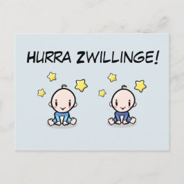 Hurra Zwillinge, Glückwunsch Geburt, 2 Jungs,   Postkarte