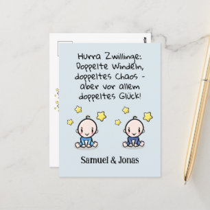 Hurra Zwillinge, Glückwunsch Geburt, mit Namen,   Postkarte
