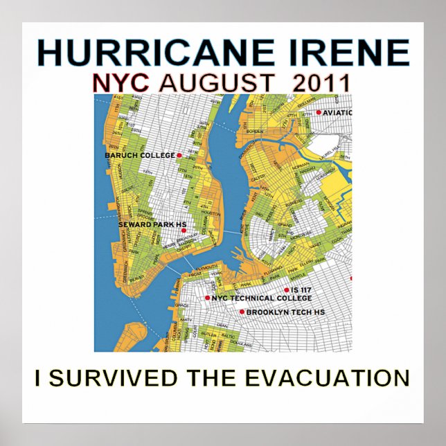 Hurrikan Irene New York City Evakuierung Karte Pos Poster (Vorne)