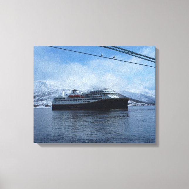 Hurtigruten Fähre Verlassend Hafen Leinwanddruck (Vorderseite)