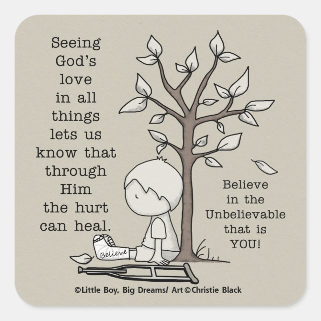 Hurts können heilen quadratischer aufkleber (Vorderseite)