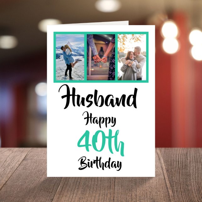 Husband 40. Happy Birthday 3 Foto Collage Card Karte (Von Creator hochgeladen)