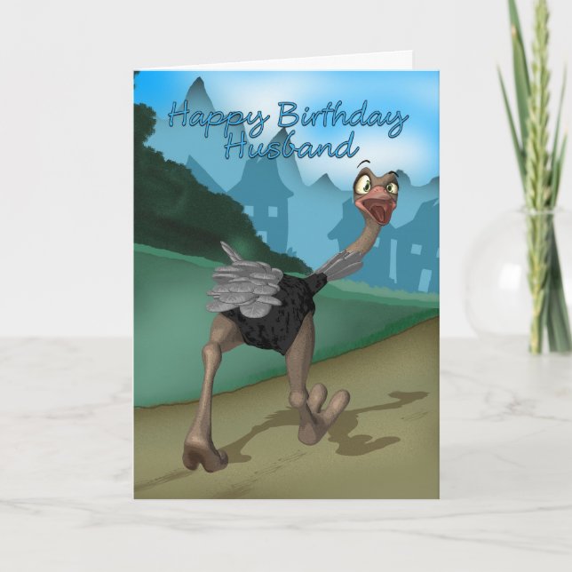 Husband Birthday Card - Cartoon Ostrich - Digital Karte (Vorderseite)