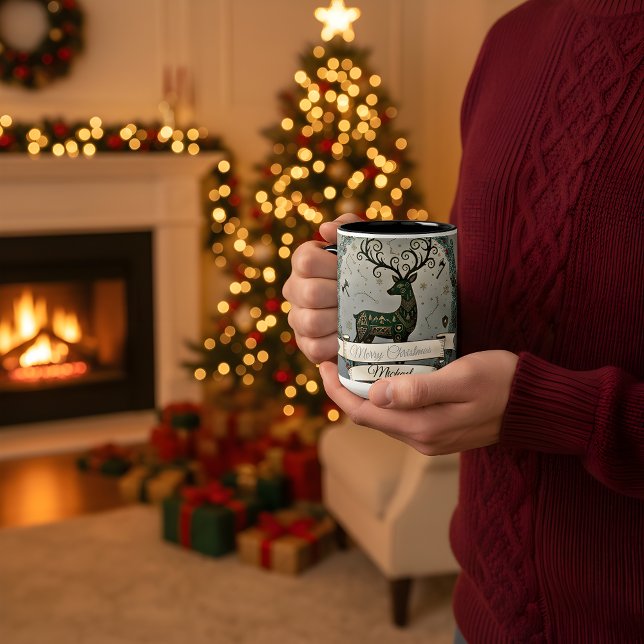 Husband Christmas Mug – Personalized Reindeer Zweifarbige Tasse (Von Creator hochgeladen)