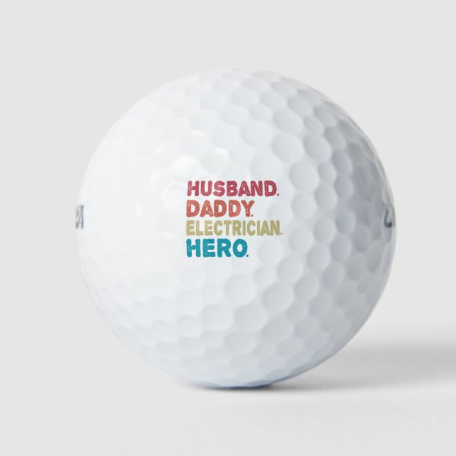 Husband Daddy Electrician Held Funny Retro Geschen Golfball (Vorderseite)