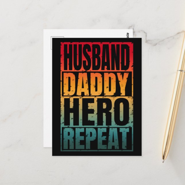 Husband Daddy Hero Repeat Postkarte (Vorderseite/Rückseite Beispiel)