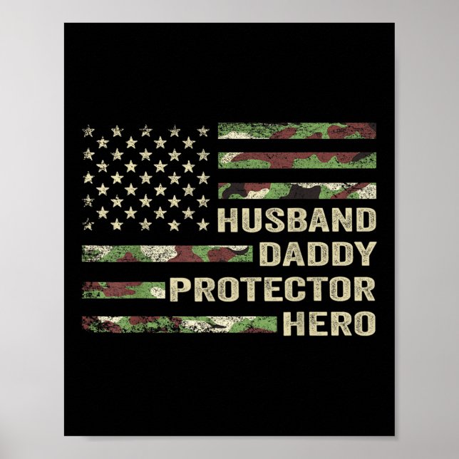 Husband Daddy Protector Hero Fathers Day Camouflag Poster (Vorne)