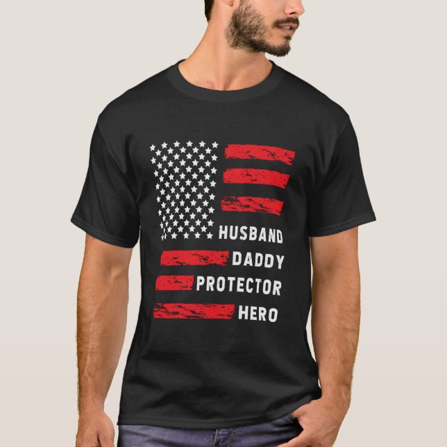 Husband Daddy Protector Hero Fathers Day for Vater T-Shirt (Vorderseite)