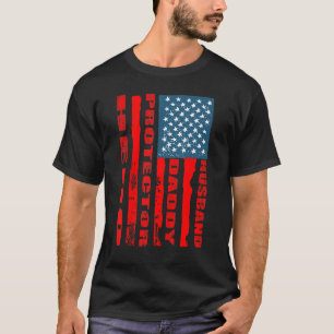 Husband Daddy Protector Hero Usa Flag Fathday T-Shirt