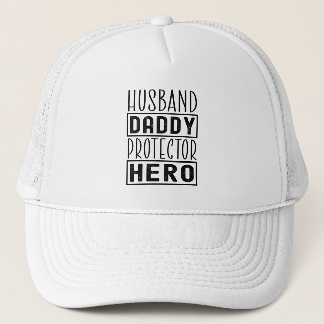 Husband Daddy Protector Hero Veteran Vater Funny Truckerkappe (Vorderseite)