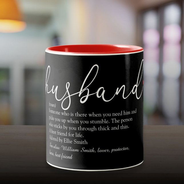 Husband Definition Elegantes Script Liebe Herz Zweifarbige Tasse (Husband Definition Elegant Script Love Heart Two-Tone Coffee Mug)