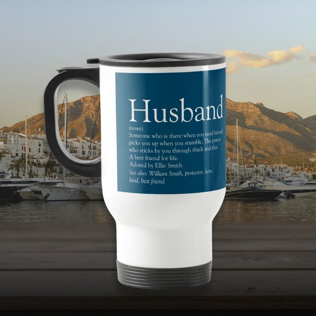 Husband Definition Modern Blue Typografie Reisebecher (Husband Definition Modern Blue Typographic Travel Mug)