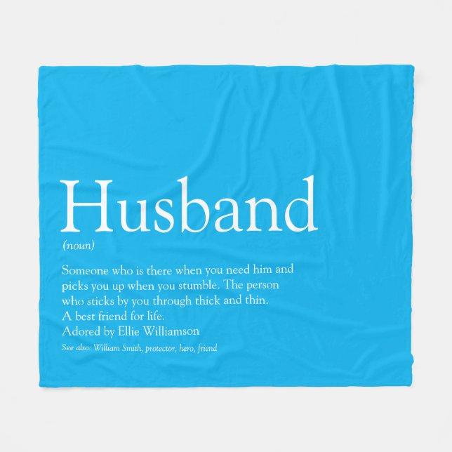 Husband Definition Modern Sky Blue Fun Fleecedecke (Vorderseite (Horizontal))