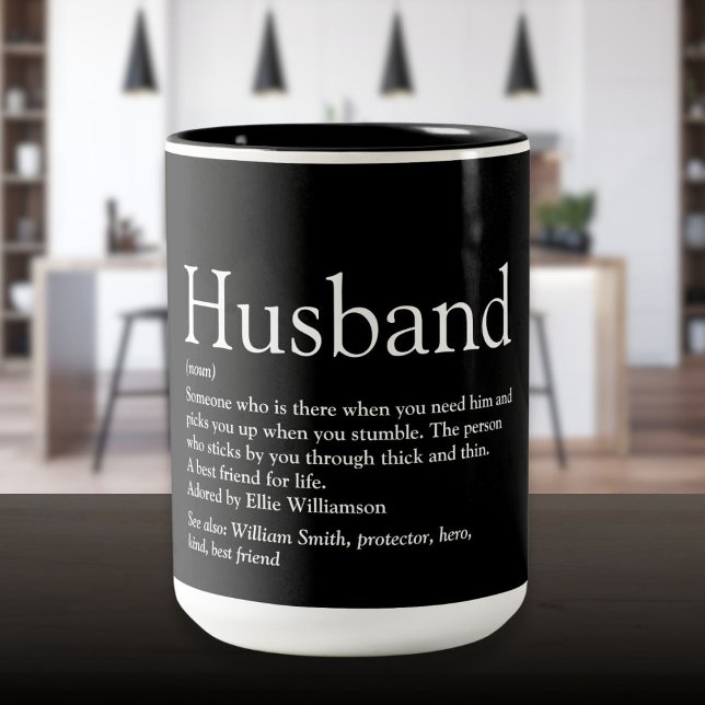 Husband Definition Spaß Cool Schwarz und Weiß Zweifarbige Tasse (Husband Definition Fun Cool Black and White Two-Tone Coffee Mug)