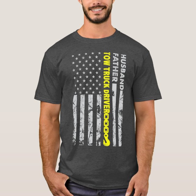 Husband Father Tow Truck Fahrer Amerikanische Flag T-Shirt (Vorderseite)