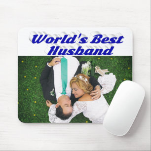 Husband-Foto mit blauem Text Mousepad